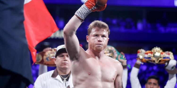 LAS VEGAS, NEVADA - SEPTEMBER 14: WBC/WBA/WBO super middleweight champion Canelo Alvarez looks on before a title fight at T-Mobile Arena on September 14, 2024 in Las Vegas, Nevada. (Photo by Steve Marcus/Getty Images)