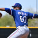 SURPRISE, ARIZONA - MARCH 25, 2023: Kumar Rocker #80 of the Texas Rangers throws a pitch during a minor league spring training game against the Kansas City Royals at Surprise Stadium on March 25, 2023 in Surprise, Arizona. (Photo by David Durochik/Diamond Images via Getty Images)