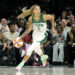 LAS VEGAS, NEVADA - SEPTEMBER 22: Gabby Williams #5 of the Seattle Storm brings the ball up the court against the Las Vegas Aces in the first quarter of Game One of the 2024 WNBA Playoffs first round at Michelob ULTRA Arena on September 22, 2024 in Las Vegas, Nevada. The Aces defeated the Storm 78-67. NOTE TO USER: User expressly acknowledges and agrees that, by downloading and or using this photograph, User is consenting to the terms and conditions of the Getty Images License Agreement. (Photo by Ethan Miller/Getty Images)