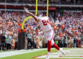 CLEVELAND, OH - SEPTEMBER 22: A pass goes off the fingertips of New York Giants tight end Theo Johnson (84) in the end zone during the second quarter of the National Football League game between the New York Giants and Cleveland Browns on September 22, 2024, at Huntington Bank Field  in Cleveland, OH. (Photo by Frank Jansky/Icon Sportswire via Getty Images)