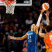 MINNEAPOLIS, MINNESOTA - JULY 04: Napheesa Collier #24 of the Minnesota Lynx blocks a shot by Alyssa Thomas #25 of the Connecticut Sun in the third quarter at Target Center on July 04, 2024 in Minneapolis, Minnesota. The Sun defeated the Lynx 78-73. (Photo by David Berding/Getty Images)