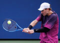 Aug 29, 2024; Flushing, NY, USA; Jack Draper of Great Britain in play against Botic van de Zandschulp of the Netherlands on day six of the 2024 U.S. Open tennis tournament at the USTA Billie Jean King National Tennis Center. Mandatory Credit: Mike Frey-USA TODAY Sports