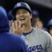 Los Angeles Dodgers' Shohei Ohtani (17) celebrates his 51 home run of the season.