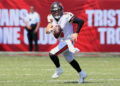 TAMPA, FL - SEPTEMBER 22: Tampa Bay Buccaneers Quarterback Baker Mayfield (6) scrambles for yardage during the game between the Denver Broncos and the Tampa Bay Buccaneers on September 22, 2024 at Raymond James Stadium in Tampa, Florida. (Photo by Cliff Welch/Icon Sportswire via Getty Images)