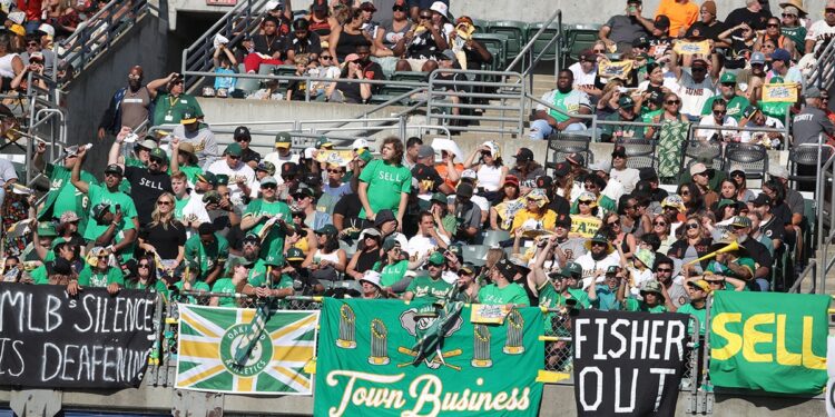 Oakland fans with signs