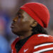 COLUMBUS, OH - SEPTEMBER 07: Ohio State Buckeyes wide receiver Jeremiah Smith (4) looks on during a college football game against the Western Michigan Broncos on September 07, 2024 at Ohio Stadium in Columbus, Ohio. (Photo by Joe Robbins/Icon Sportswire via Getty Images)