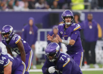 London, United Kingdom - October 6: Sam Darnold of Minnesota Vikings looks on during the NFL match between New York Jets and Minnesota Vikings at Tottenham Hotspur Stadium on October 6, 2024 in London, England. (Photo by Mario Hommes/DeFodi Images via Getty Images)