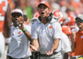 Sep 21, 2024; Clemson, South Carolina, USA; Clemson Tigers head coach Dabo Swinney reacts during the third quarter against the North Carolina State Wolfpack at Memorial Stadium. Mandatory Credit: Ken Ruinard-Imagn Images