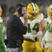 Oregon Ducks head coach Dan Lanning is all smiles during the fourth quarter against the UCLA Bruins at Rose Bowl. Mandatory Credit: Robert Hanashiro-Imagn Images