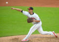 Veteran pitcher Alex Cobb on the mound for the Cleveland Guardians. (Photo credit: David Richard, Imagn Images)