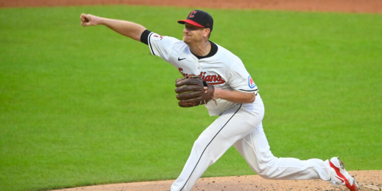 Veteran pitcher Alex Cobb on the mound for the Cleveland Guardians. (Photo credit: David Richard, Imagn Images)