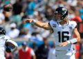 Jacksonville Jaguars quarterback Trevor Lawrence attempts a pass. PHOTO USA Today Sports Images