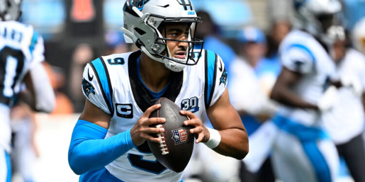 Bryce Young. is the quarterback of the Carolina Panthers.. for now. PHOTO USA Today Sports Images