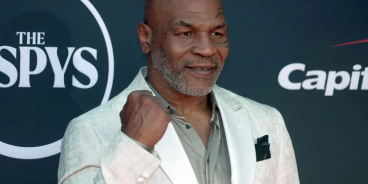 Jul 12, 2023; Los Angeles, CA, USA; Mike Tyson arrives on the red carpet before the 2023 ESPYS at the Dolby Theatre. Mandatory Credit: Kirby Lee-USA TODAY Sports