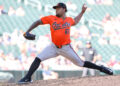 Sep 29, 2024; Minneapolis, Minnesota, USA; Baltimore Orioles relief pitcher Gregory Soto (65) delivers a pitch against the Minnesota Twins during the seventh inning at Target Field. Mandatory Credit: Matt Krohn-Imagn Images