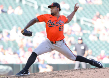 Sep 29, 2024; Minneapolis, Minnesota, USA; Baltimore Orioles relief pitcher Gregory Soto (65) delivers a pitch against the Minnesota Twins during the seventh inning at Target Field. Mandatory Credit: Matt Krohn-Imagn Images