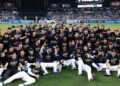 LOS ANGELES, CALIFORNIA - OCTOBER 11: The Los Angeles Dodgers sit for a team photo.