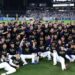 LOS ANGELES, CALIFORNIA - OCTOBER 11: The Los Angeles Dodgers sit for a team photo.