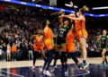 MINNEAPOLIS, MINNESOTA - OCTOBER 01: Napheesa Collier #24 of the Minnesota Lynx goes up for a shot against the Connecticut Sun in the first quarter of Game Two of the Semi-Finals during the WNBA Playoffs at Target Center on October 01, 2024 in Minneapolis, Minnesota. NOTE TO USER: User expressly acknowledges and agrees that, by downloading and or using this photograph, User is consenting to the terms and conditions of the Getty Images License Agreement. (Photo by David Berding/Getty Images)