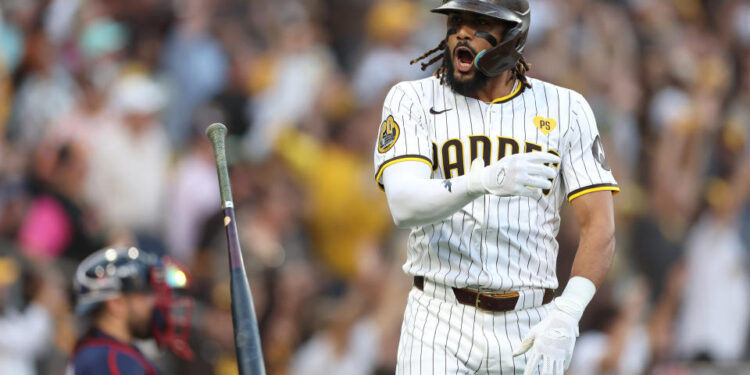 Padres star Fernando Tatis Jr. celebrates after hitting a two-run home run. (Sean M. Haffey/Getty Images)