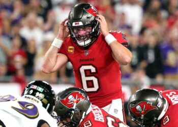 <span>Baker Mayfield’s Bucs lost to the Ravens on Monday but the quarterback has been on an upswing this season. </span><span>Photograph: Kim Klement Neitzel/USA Today Sports</span>