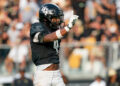 ORLANDO, FL - SEPTEMBER 28: UCF Knights defensive back Braeden Marshall (4) celebrates a pass break up during a college football game between the Colorado Buffaloes and the UCF Knights on September 28th, 2024 at FBC Mortgage Stadium in Orlando, FL. (Photo by Chris Leduc/Icon Sportswire via Getty Images)