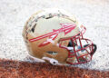 MOBILE, AL - FEBRUARY 01: A general view of a Florida State Seminoles helmet during the American team practice for the Reese's Senior Bowl on February 1, 2024 at Hancock Whitney Stadium in Mobile, Alabama.  (Photo by Michael Wade/Icon Sportswire via Getty Images)