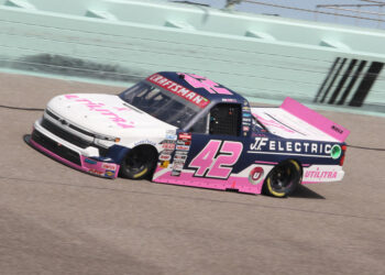 HOMESTEAD, FL - OCTOBER 26: Matt Mills (#42 Niece Motorsports Utilitra/J.F. Electric Chevrolet) during the NASCAR Craftsman Truck Series Baptist Health 200 on October 26, 2024, at Homestead-Miami Speedway in Homestead, FL. (Photo by Malcolm Hope/Icon Sportswire via Getty Images)