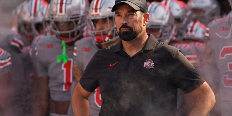 Ryan Day and the Buckeyes travel to Eugene to take on the No. 3 Oregon Ducks on Saturday. (Jason Mowry/Getty Images)