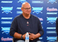 CLEVELAND, OHIO - OCTOBER 03: Former manager Terry Francona of the Cleveland Guardians talks with members of the media about his 11 years with the club at Progressive Field on October 03, 2023 in Cleveland, Ohio. (Photo by Jason Miller/Getty Images)