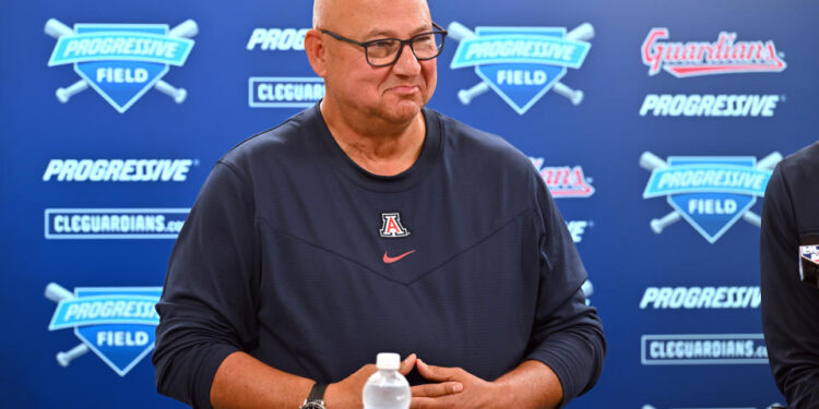 CLEVELAND, OHIO - OCTOBER 03: Former manager Terry Francona of the Cleveland Guardians talks with members of the media about his 11 years with the club at Progressive Field on October 03, 2023 in Cleveland, Ohio. (Photo by Jason Miller/Getty Images)