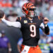 CINCINNATI, OHIO - OCTOBER 06: Joe Burrow #9 of the Cincinnati Bengals throws a pass in the third quarter against the Baltimore Ravens at Paycor Stadium on October 06, 2024 in Cincinnati, Ohio. (Photo by Dylan Buell/Getty Images)