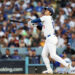 LOS ANGELES, CALIFORNIA - OCTOBER 05: Shohei Ohtani #17 of the Los Angeles Dodgers at bat during the first inning against the San Diego Padres in Game One of the Division Series at Dodger Stadium on October 05, 2024 in Los Angeles, California.  (Photo by Harry How/Getty Images)