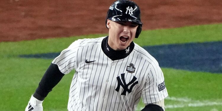 Anthony Volpe celebrates home runs