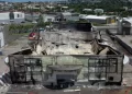 A burnt-out department store following the unrest