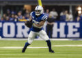 INDIANAPOLIS, INDIANA - SEPTEMBER 29: Jonathan Taylor #28 of the Indianapolis Colts runs the ball during the first half of the game against the Pittsburgh Steelers at Lucas Oil Stadium on September 29, 2024 in Indianapolis, Indiana. The Colts beat the Steelers 27-24. (Photo by Lauren Leigh Bacho/Getty Images)