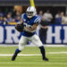 INDIANAPOLIS, INDIANA - SEPTEMBER 29: Jonathan Taylor #28 of the Indianapolis Colts runs the ball during the first half of the game against the Pittsburgh Steelers at Lucas Oil Stadium on September 29, 2024 in Indianapolis, Indiana. The Colts beat the Steelers 27-24. (Photo by Lauren Leigh Bacho/Getty Images)