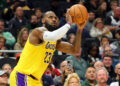 MILWAUKEE, WISCONSIN - OCTOBER 10: LeBron James #23 of the Los Angeles Lakers takes a shot during a preseason game against the Milwaukee Bucks at Fiserv Forum on October 10, 2024 in Milwaukee, Wisconsin.  NOTE TO USER: User expressly acknowledges and agrees that, by downloading and or using this photograph, User is consenting to the terms and conditions of the Getty Images License Agreement. (Photo by Stacy Revere/Getty Images)