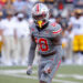 COLUMBUS, OH - OCTOBER 05: Ohio State Buckeyes cornerback Denzel Burke (10) reacts during the game against the Iowa Hawkeyes and the Ohio State Buckeyes on October 5, 2024, at Ohio Stadium in Columbus, OH. (Photo by Ian Johnson/Icon Sportswire via Getty Images)