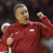 FAYETTEVILLE, ARKANSAS - OCTOBER 25: Head Coach John Calipari of the Arkansas Razorbacks directs his team during a game against the Kansas Jayhawks at Bud Walton Arena on October 25, 2024 in Fayetteville, Arkansas. The Razorbacks defeated the Jayhawks 85-69.  (Photo by Wesley Hitt/Getty Images)