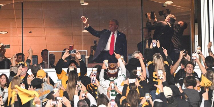 Donald Trump waves to crowd at Steelers game