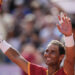 FILE - Rafael Nadal of Spain celebrates his victory over Marton Fucsovics of Hungary during the men's singles tennis competition, at the 2024 Summer Olympics, Sunday, July 28, 2024, in Paris, France, as he has announced he will retire from tennis at age 38 following the Davis Cup finals in November. (AP Photo/Manu Fernandez, File)