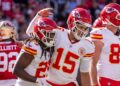 Patrick Mahomes celebrates touchdown with Kareem Hunt