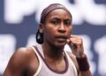 Coco Gauff reacts to a shot