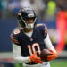 LONDON, ENGLAND - OCTOBER 13: Tyler Scott of Chicago Bears during the match between Jacksonville Jaguars and Chicago Bears at Tottenham Hotspur Stadium on October 13, 2024 in London, England. (Photo by Harry Murphy/Getty Images)