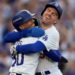 Freddie Freeman and Mookie Betts hug