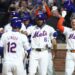 New York Mets shortstop Francisco Lindor celebrates with teammates