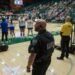 Police behind the San Jose State University Spartans bench monitor Moby Arena during an NCAA Mountain West women’s volleyball game between the Spartans and the Colorado State Rams in Fort Collins, Colorado, on Thursday, October 3, 2024.