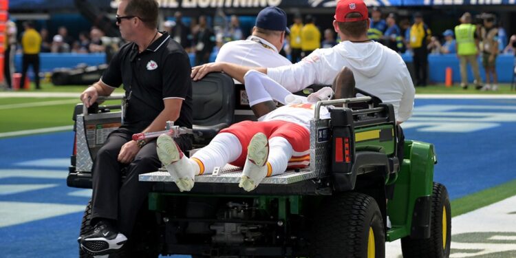 Rashee Rice is carted off the field