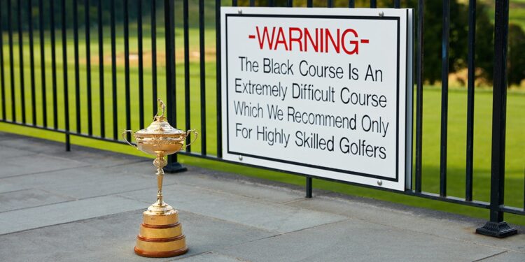 Ryder Cup trophy in front of bethpage